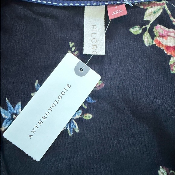 NWT Anthologies Pilcro Black Floral Cropped Waist-Tie Blouse Linen Small - Picture 6 of 7